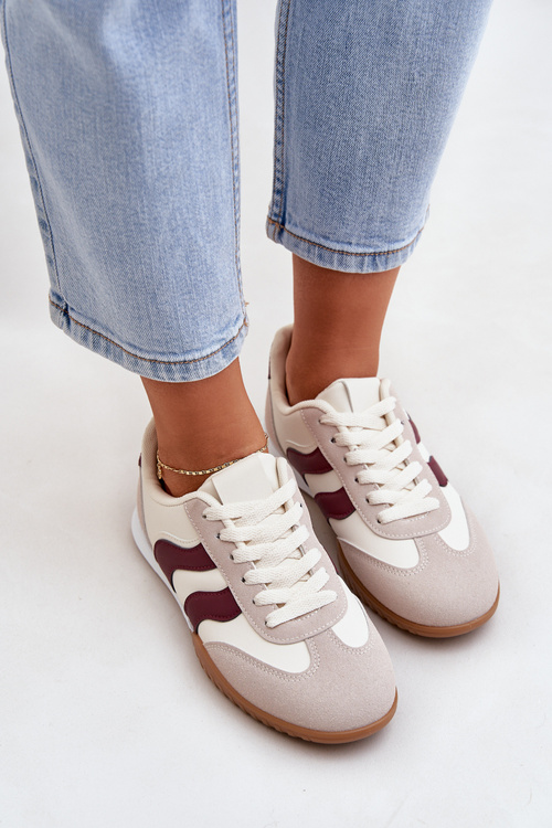 Класичні Жіночі Кросівки З Еко Шкіри Бежево-Бордові Maretina