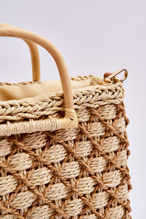 Плетена жорстка сумка-мессенджер світло-бежевого кольору