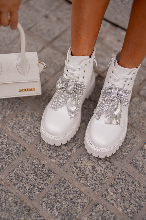 Жіночі ботильйони з бантом білі Ocentia