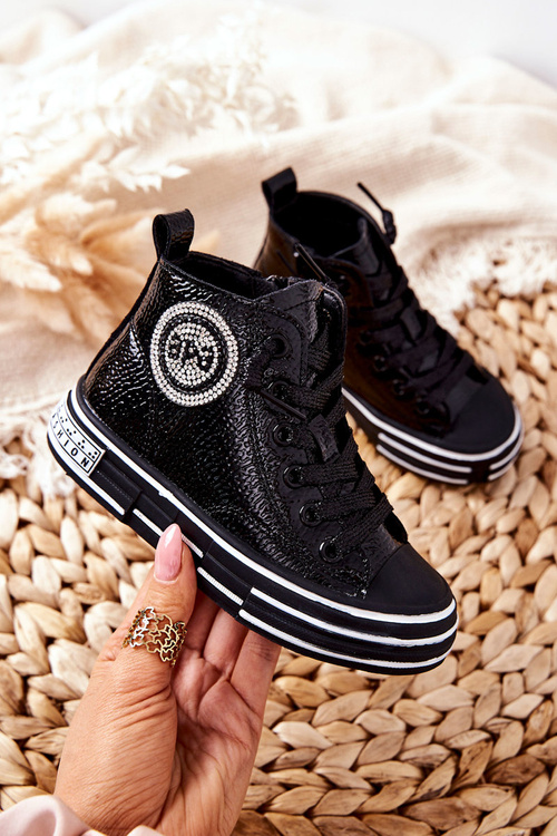 Дитячі лаковані високі чоботи на блискавці Кросівки Black Evia