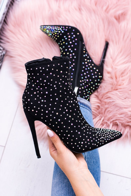 Чорні чоботи на шпильці з високою замшею і кубинським цирконієм Lu Boo