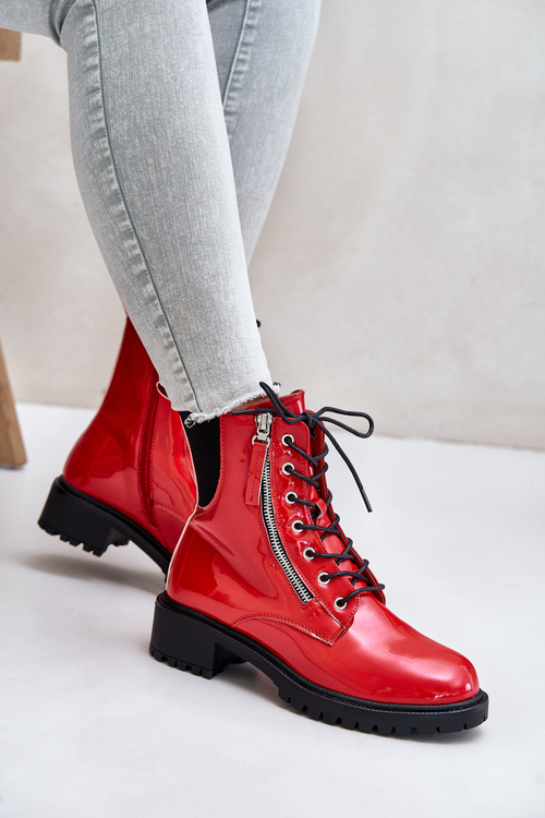 Лаковані робочі черевики із застібкою-блискавкою, утеплені червоного кольору Ravanthia