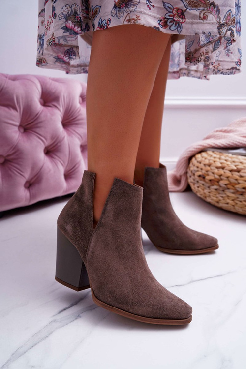 Жіночі весняні чоботи на підборах шкіряні замшеві Dark Cappuccino Nicole 2430