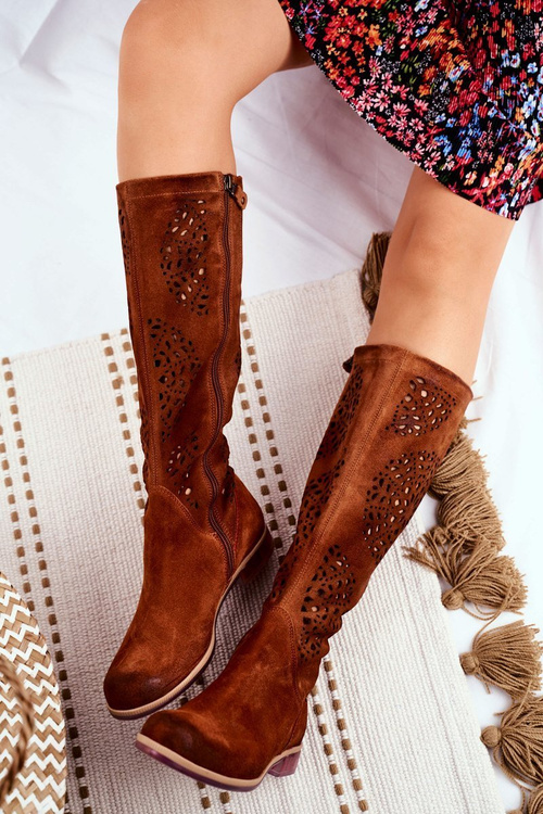 Жіночі ажурні чоботи Maciejka Leather Camel 04525-29