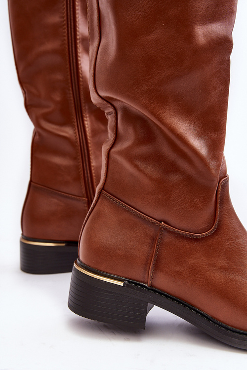 Жіночі високі чоботи на плоскій підошві коричневого кольору Aviare