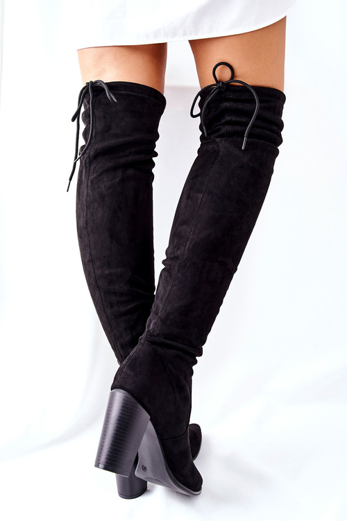 Жіночі високі чоботи на підборах чорні Monleek