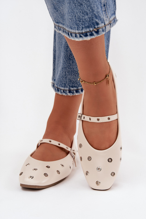 Жіночі балетки з ремінцем і пряжкою бежеві Janelor