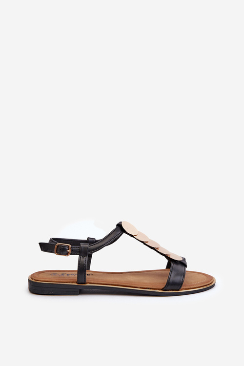 Чорні жіночі босоніжки на плоскому ходу з еко шкіри Jeritellia