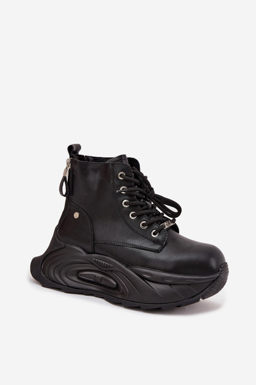 Шкіряні утеплені жіночі чоботи на платформі GOE SS2N4301 Чорні