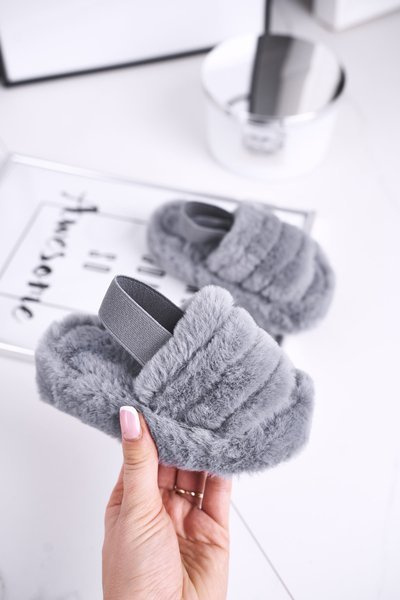 Дитячі гірки з бантом і хутром сірі Fluffy