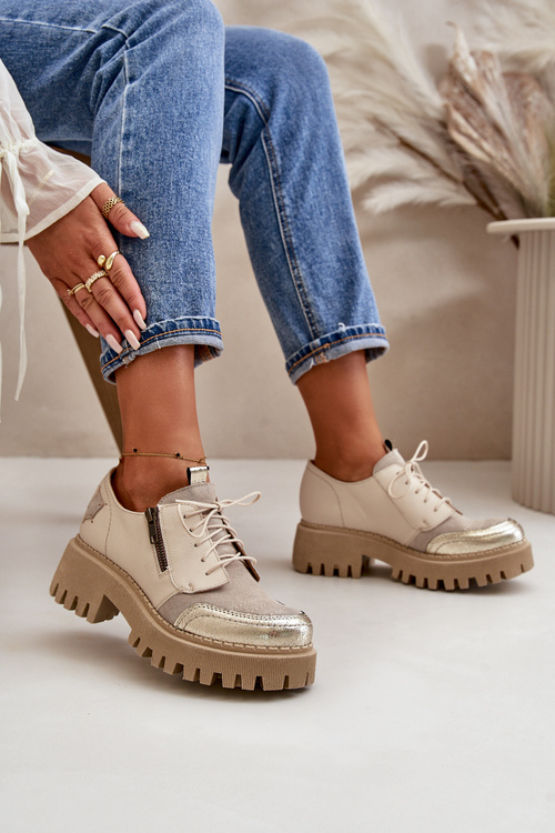 Жіночі шкіряні лофери бежеві Maciejka 06177-04