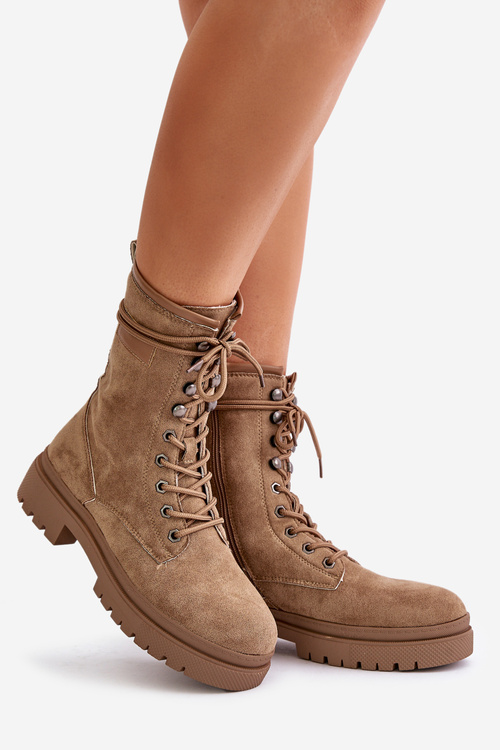 Жіночі робочі черевики на блискавці з еко замші темно-бежевого кольору Savalann