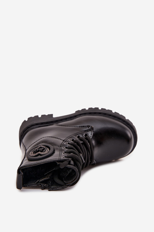 Дитячі черевики з хутряною підкладкою з прикрасою LOVE Чорні Rosaira