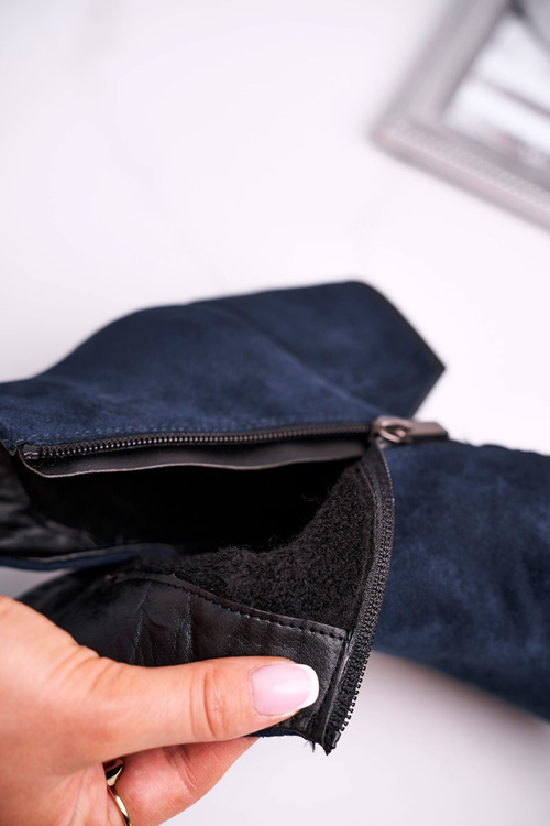 Жіночі чоботи на каблуці темно-сині So Good