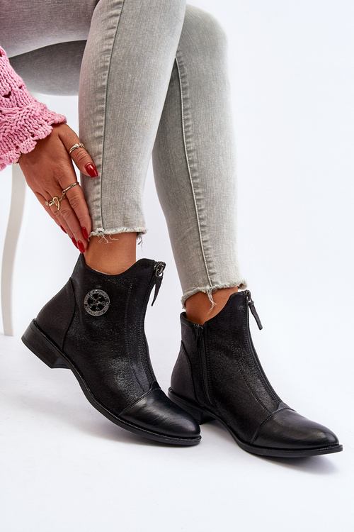 Жіночі ботильйони на плоскій каблуці та блискавці бежеві Loratie