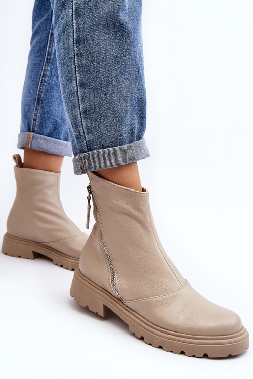 Жіночі шкіряні ботильйони Laura Messi 2620/199 Beige на плоскому каблуці