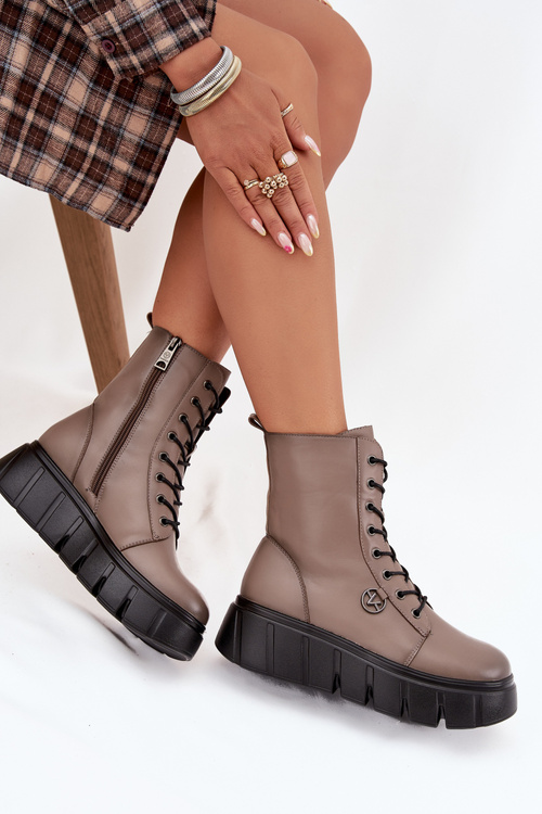 Жіночі робочі чоботи на платформі з підкладкою Vinceza 58588 темно-бежеві