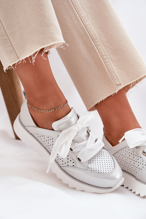 Жіночі Шкіряні Кросівки На Платформі D&A LR51-796 Сріблясті