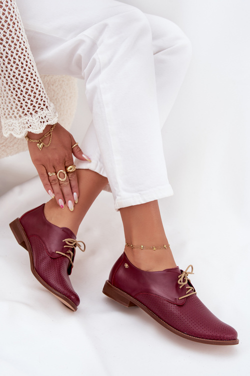 Жіночі шкіряні елегантні взуття на шнурівці Zazoo 4238 Бордо