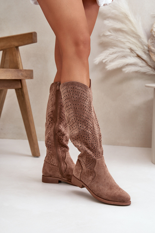 Чоботи з вирізом на підборах коричневі S.Barski HY66-150