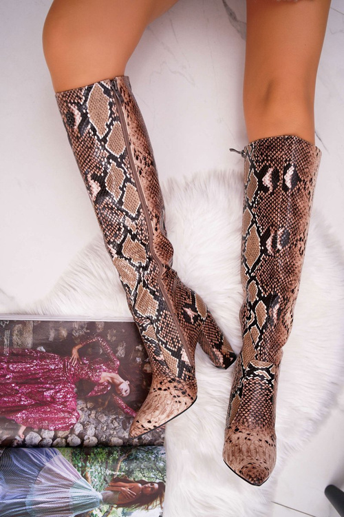 Жіночі чоботи на шпильці, коричневі броги з тваринами