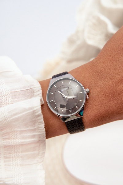 Жіночий годинник з ремінцем зі штучної шкіри чорний Ernest E62013L