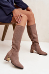 Жіночі чоботи на підборах із золотим елементом бежеві Nivarae