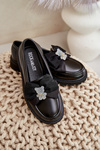 Мокасини для дівчинки з бантом з екошкіри Avallesa чорного кольору