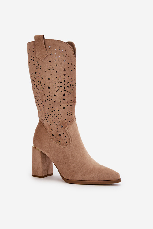 Жіночі ботильйони на шнурівці з гострими носами з темно-бежевої штучної замші Nevithra