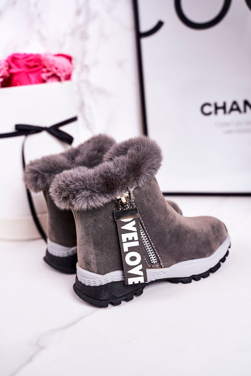 Дитячі утеплені сноуборди з хутром сірі Love-Love