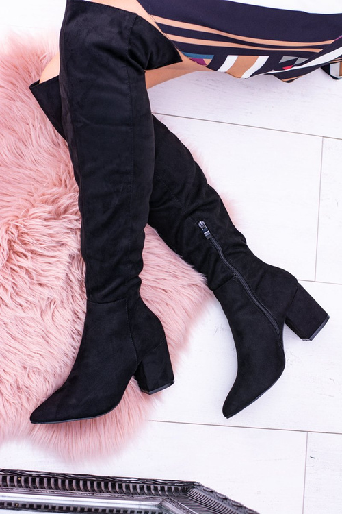 Жіночі замшеві чорні чоботи Feluni вище коліна