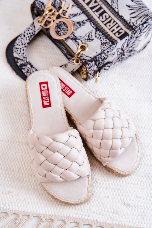 Шкіряні плетені тапочки Big Star JJ274922 Бежеві