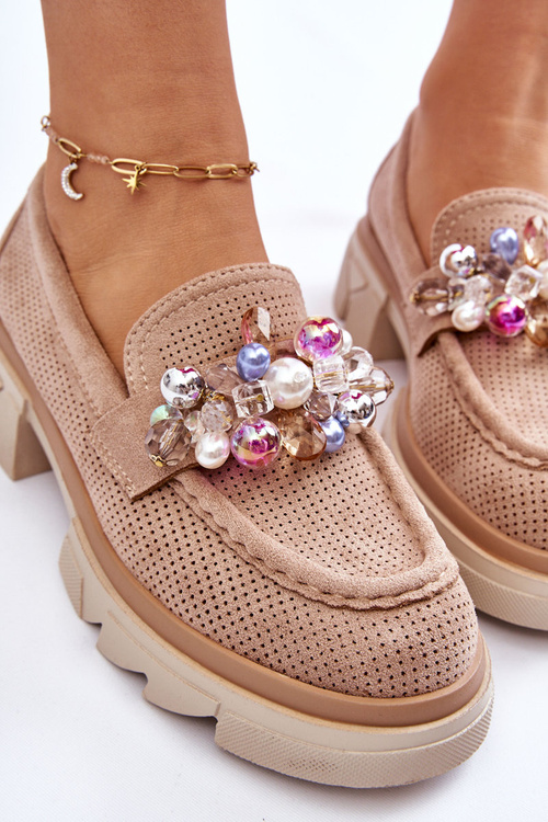 Жіночі лофери з орнаментом Бежеві Issac