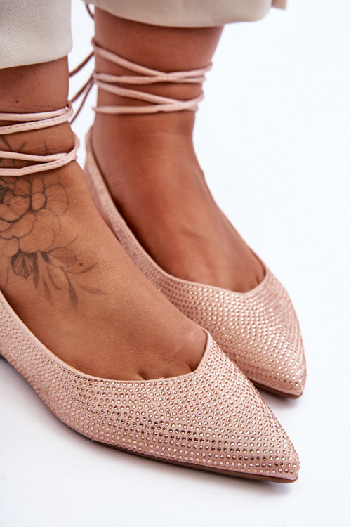 Жіночі балетки на шнурівці, прикрашені шпильками, бежевого кольору Jange