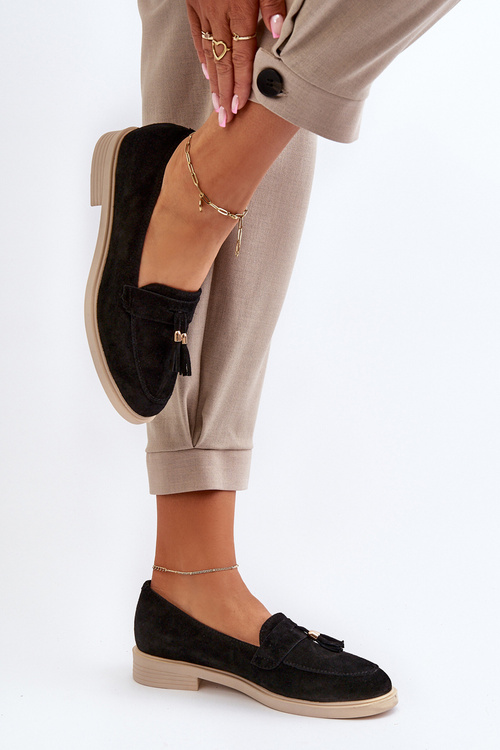 Чорні жіночі замшеві мокасини на плоскій каблуці Zazoo 3420