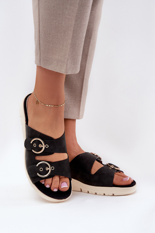 Жіночі босоніжки на платформі та танкетці чорні Vimarils