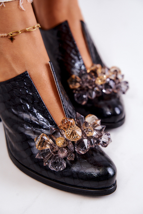 Шкіряні броги з візерунком крокодила з орнаментом. Чорний Delaver