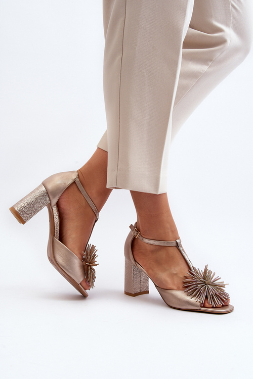 Шкіряні босоніжки з декором на каблуці Laura Messi 2758 Gold