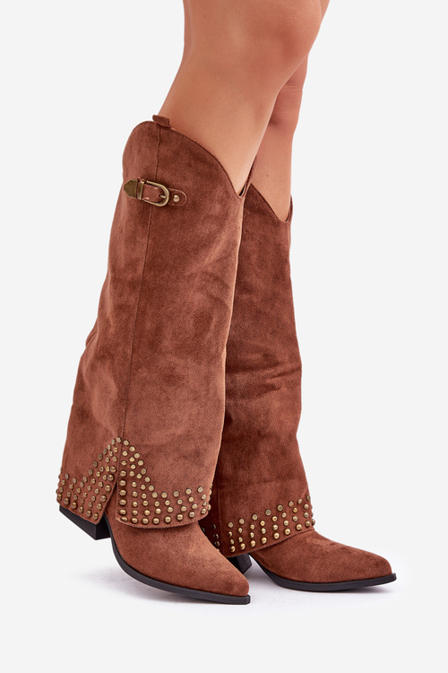 Чоботи З Загнутим Чоботом На Каблуці Коричневі Iveliri