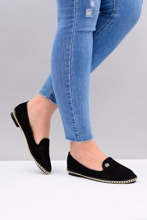 Лу Бу | Стильні чорні ажурні балетки Lords на шнурівці