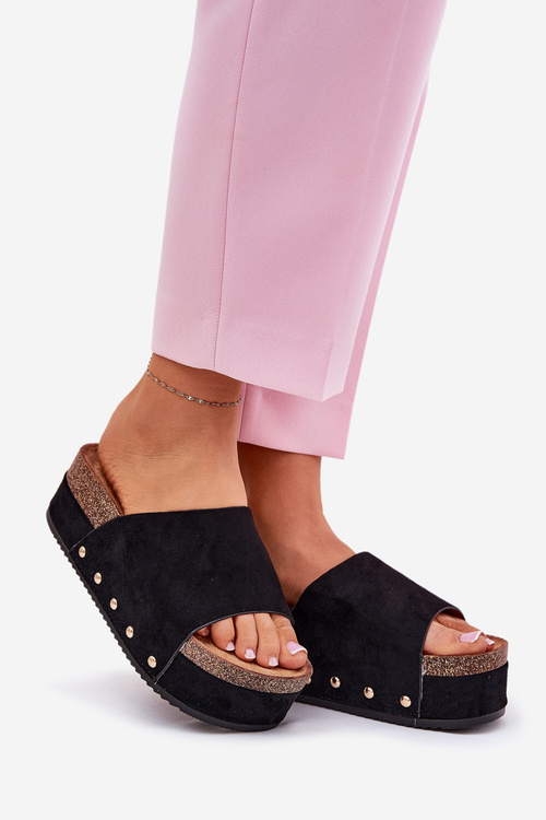 Жіночі Сандалі На Масивній Платформі Еко Замш Чорні Vinnibe