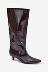 Лаковані жіночі чоботи на низькому каблуку бордо Mireva