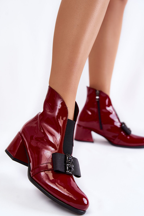 Лаковані чоботи на високих підборах з декоративним бантом Бордові Hallie 