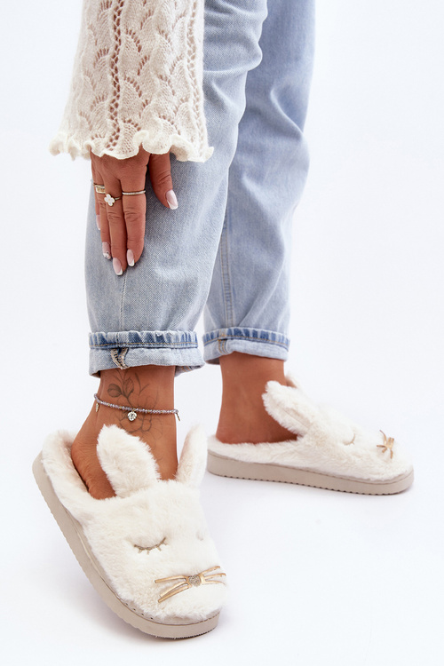 Жіночі пухнасті тапочки з зайчиком білої дольцевії