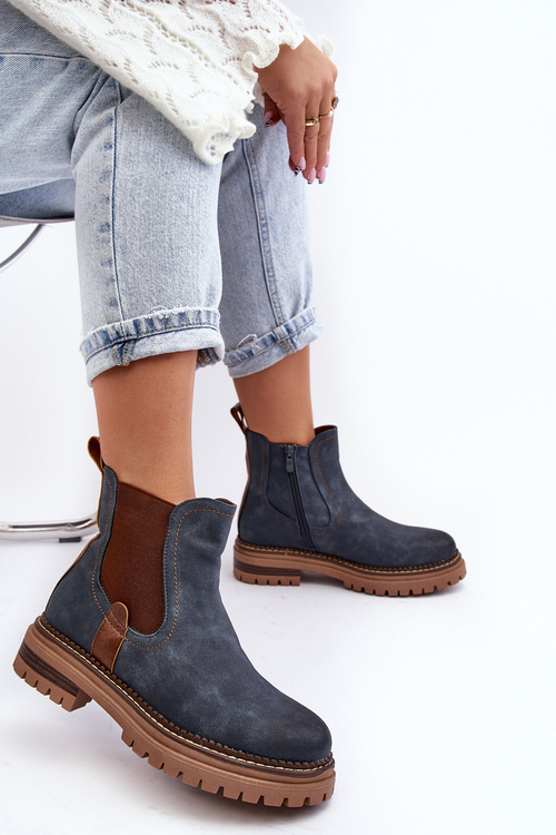 Жіночі м'які ботильйони на плоскому каблуці синього кольору Myrine