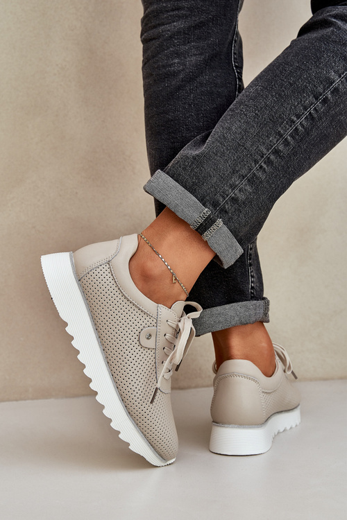 Шкіряне Спортивне Взуття На Платформі З Блиском D&A LR51-629 Бежеві