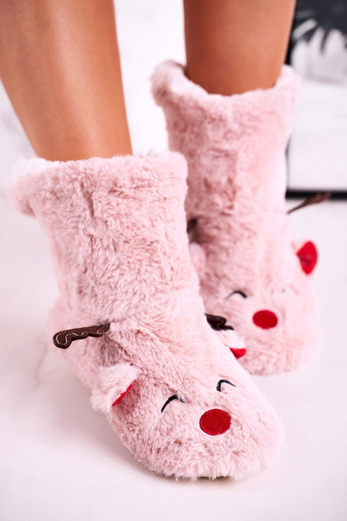 Різдвяні утеплені тапочки з оленями рожевого Рудольфа