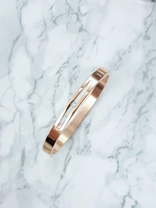 Жіночий сталевий браслет з цирконієвим кристалом рожевого золота