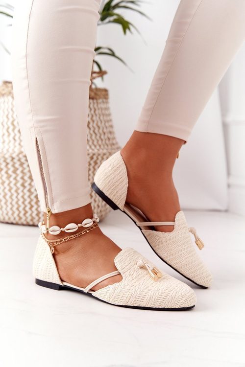Бежеві балетки Lu Boo із загостреним носком із косою