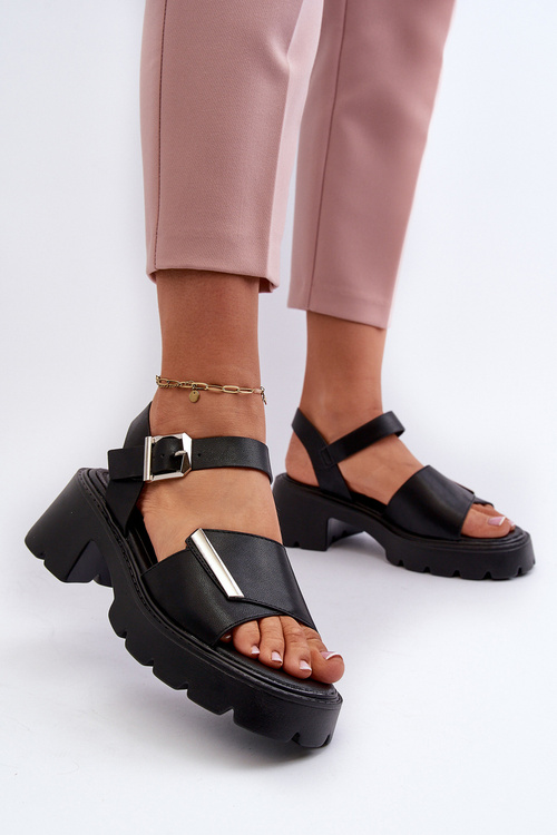 Жіночі шкіряні босоніжки на високих підборах Vinceza 66627 Чорні